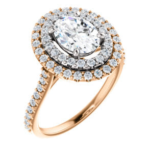 Oval Double Halo White & Rose Gold Lab Diamond Engagement Ring 