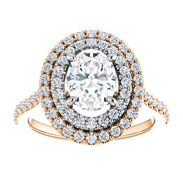 Oval Double Halo White & Rose Gold Lab Diamond Engagement Ring 