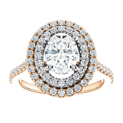 Oval Double Halo White & Rose Gold Lab Diamond Engagement Ring 