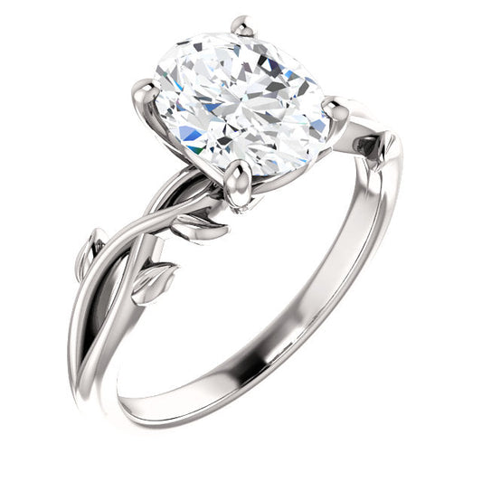 Oval Solitaire Leaf Design Engagement Ring