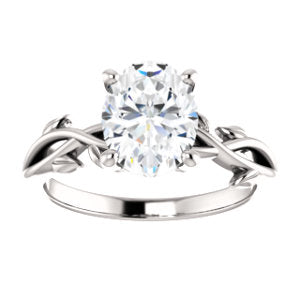 Oval Solitaire Leaf Design Engagement Ring