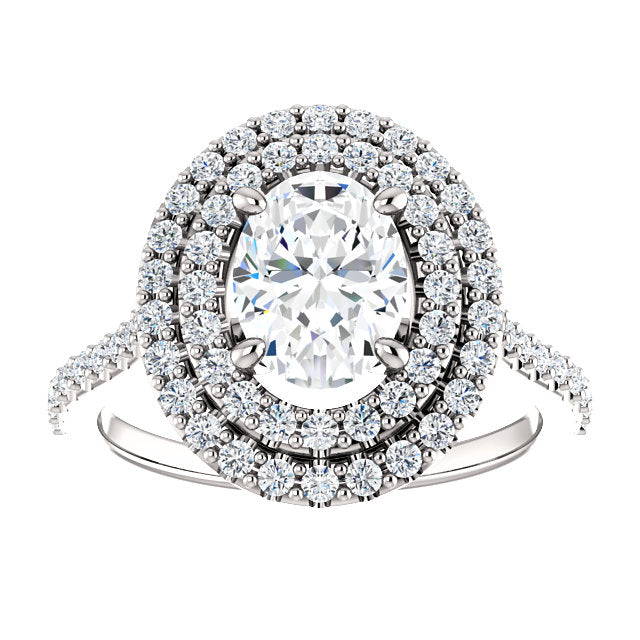 Oval Double Halo White Gold Lab Diamond Engagement Ring 