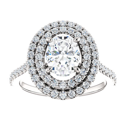 Oval Double Halo White Gold Lab Diamond Engagement Ring 