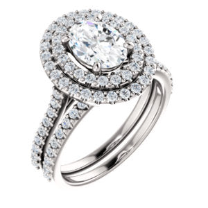 Oval Double Halo White Gold Lab Diamond Engagement Ring 