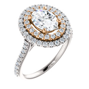 Oval Double Halo White & Rose Gold Lab Diamond Engagement Ring 