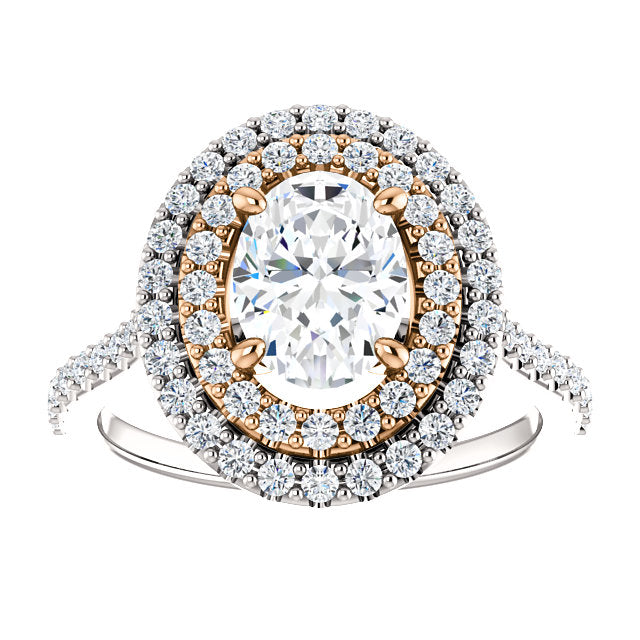 Oval Double Halo White & Rose Gold Lab Diamond Engagement Ring 