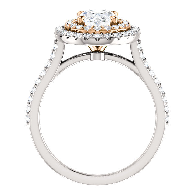 Oval Double Halo White & Rose Gold Lab Diamond Engagement Ring 