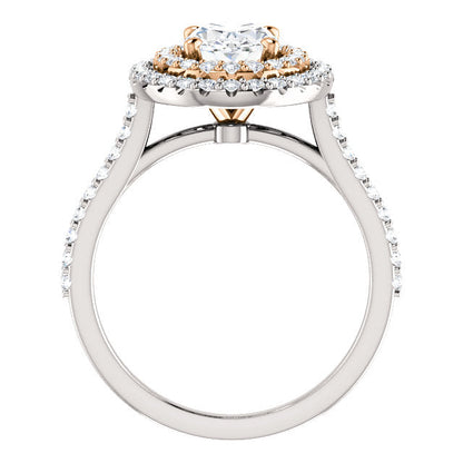 Oval Double Halo White & Rose Gold Lab Diamond Engagement Ring 