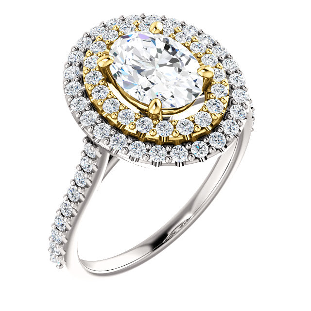 Oval Double Halo White & Yellow Gold Lab Diamond Engagement Ring 
