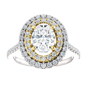 Oval Double Halo White & Yellow Gold Lab Diamond Engagement Ring 