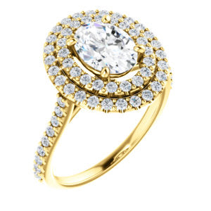 Oval Double Halo Yellow Gold Lab Diamond Engagement Ring 
