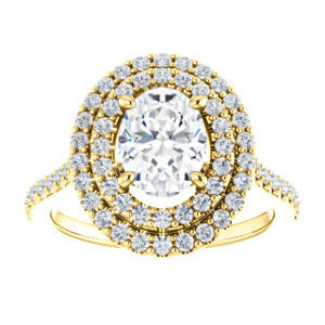 Oval Double Halo Yellow Gold Lab Diamond Engagement Ring 