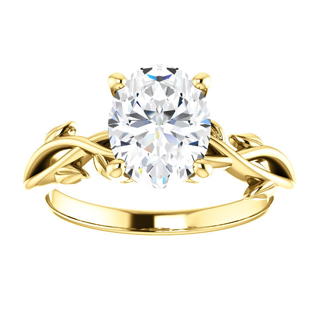 Oval Solitaire Leaf Design Engagement Ring