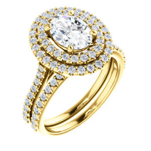 Oval Double Halo Yellow Gold Lab Diamond Engagement Ring 
