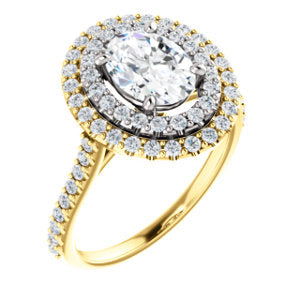 Oval Double Halo White & Yellow Gold Lab Diamond Engagement Ring 