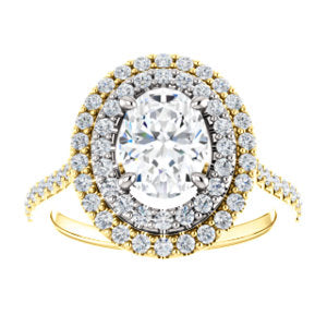 Oval Double Halo White & Yellow Gold Lab Diamond Engagement Ring 
