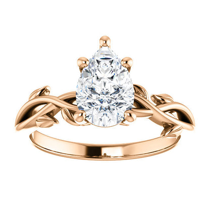 Pear Solitaire Leaf Design Engagement Ring