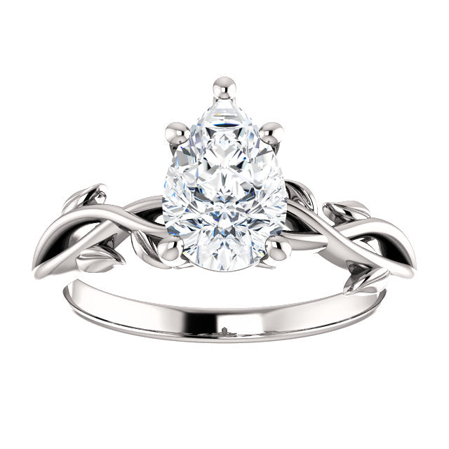 Pear Solitaire Leaf Design Engagement Ring