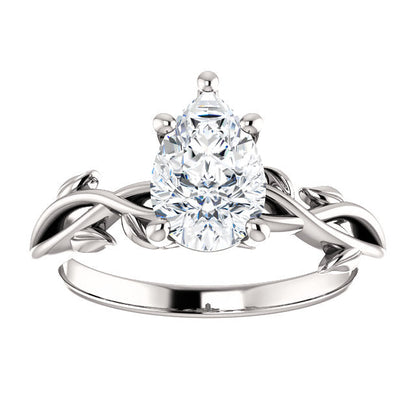Pear Solitaire Leaf Design Engagement Ring
