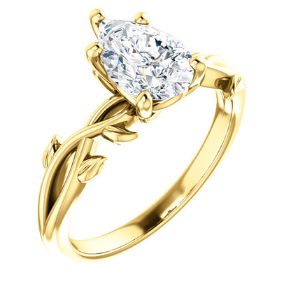 Pear Solitaire Leaf Design Engagement Ring