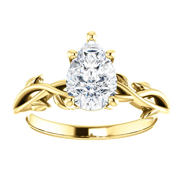 Pear Solitaire Leaf Design Engagement Ring
