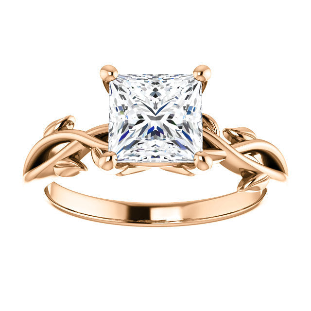 Princess Solitaire Leaf Design Engagement Ring