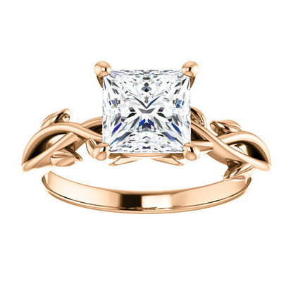 Princess Solitaire Leaf Design Engagement Ring