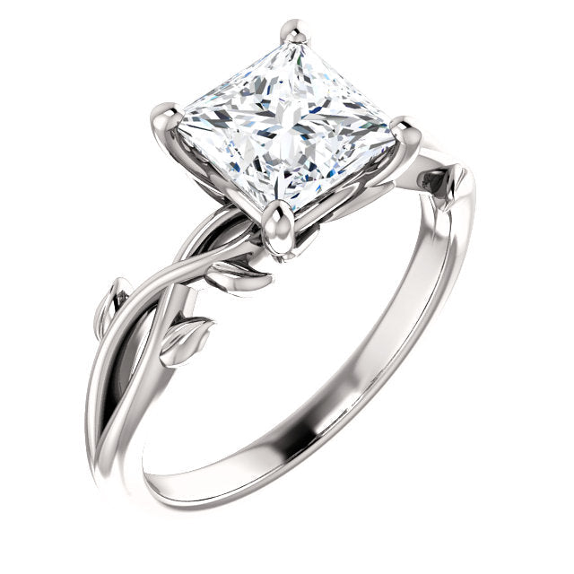 Princess Solitaire Leaf Design Engagement Ring