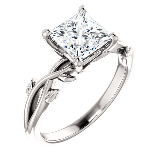 Princess Solitaire Leaf Design Engagement Ring