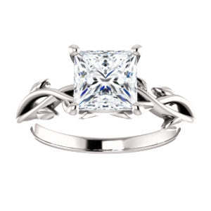Princess Solitaire Leaf Design Engagement Ring