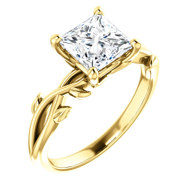 Princess Solitaire Leaf Design Engagement Ring