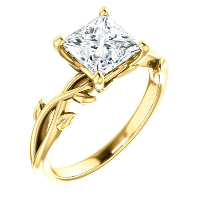 Princess Solitaire Leaf Design Engagement Ring