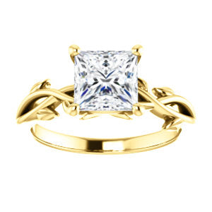 Princess Solitaire Leaf Design Engagement Ring