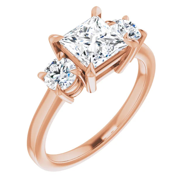 Princess Rose Gold Tri Stone Lab Diamond Engagement Ring 