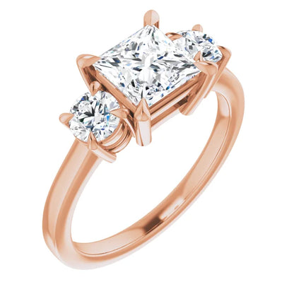 Princess Rose Gold Tri Stone Lab Diamond Engagement Ring 