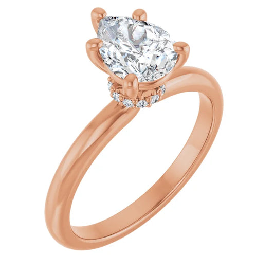 Pear Cut Rose Gold Low Hidden Halo Solitaire Engagement Ring