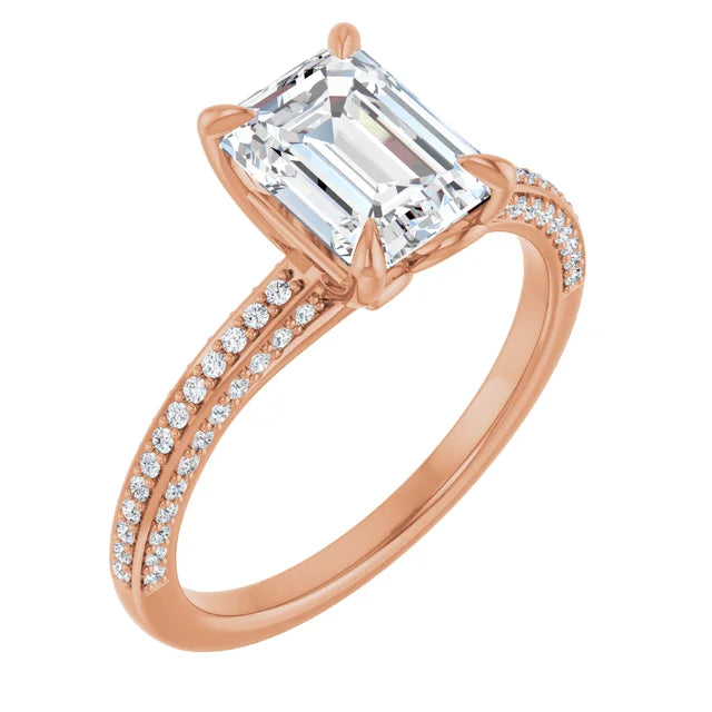 Emerald Rose Gold Pave Lab Diamond Engagement Ring 