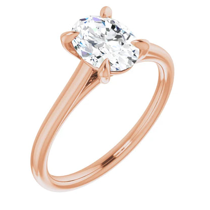 Oval Rose Gold Four Claw Solitaire Lab Diamond Engagement Ring 