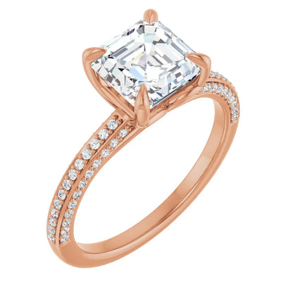 Asscher Rose Gold Pave Lab Diamond Engagement Ring 