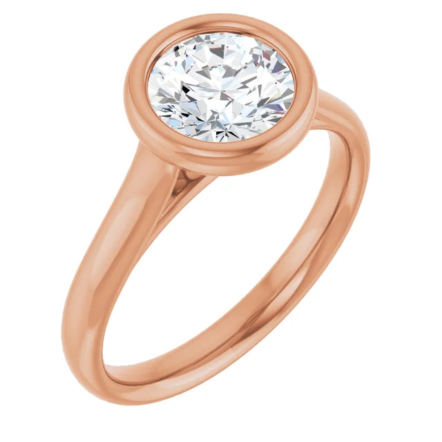 Round Brilliant Rose Gold Solitaire Bezel Lab Diamond Engagement Ring 