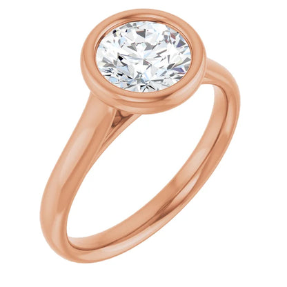 Round Brilliant Rose Gold Solitaire Bezel Lab Diamond Engagement Ring 