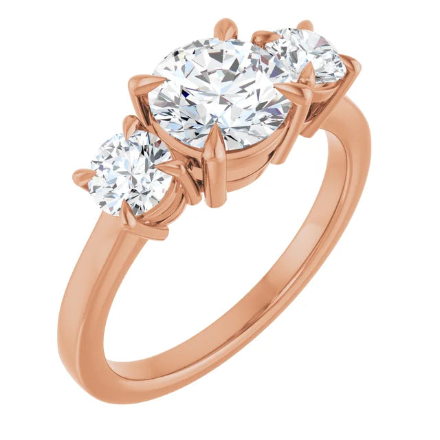 Round Brilliant Rose Gold Tri Stone Lab Diamond Engagement Ring 