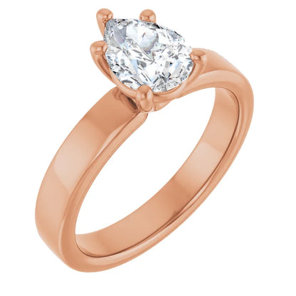 Pear Rose Gold Wide Band Solitaire Engagement Ring