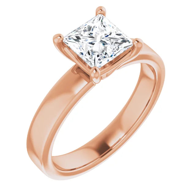Princess Rose Gold Wide Band Solitaire Engagement Ring
