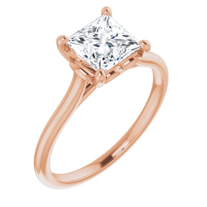 Princess Rose Gold Four Claw Solitaire Lab Diamond Engagement Ring 