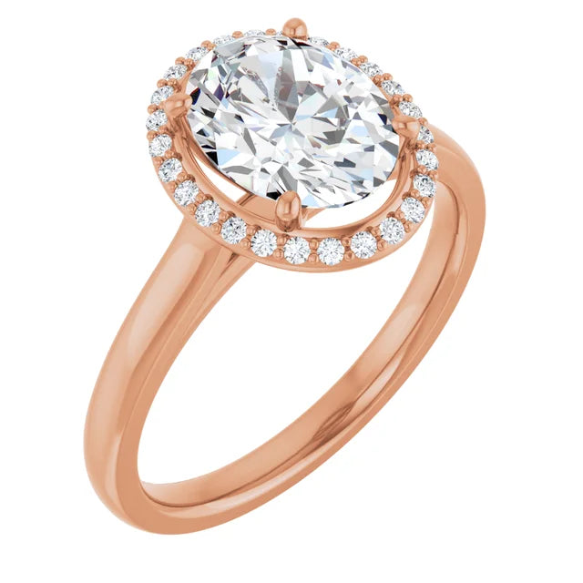 Oval Halo Solitaire Lab Diamond Engagement Ring Rose Gold. 