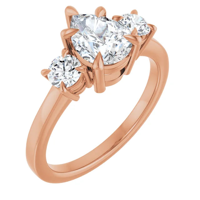 Pear Rose Gold Tri Stone Lab Diamond Engagement Ring 