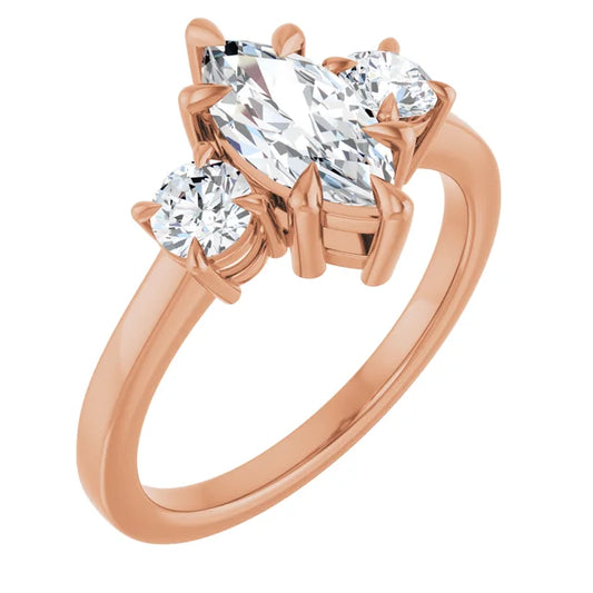 Marquise Rose Gold Tri Stone Lab Diamond Engagement Ring 
