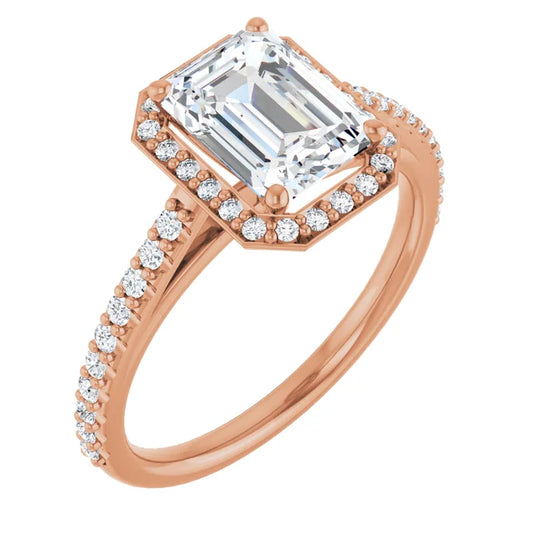 Emerald Rose Gold Halo Lab Diamond Engagement Ring 