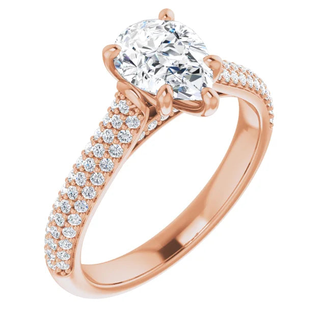 Pear Rose Gold Pave Lab Diamond Engagement Ring 